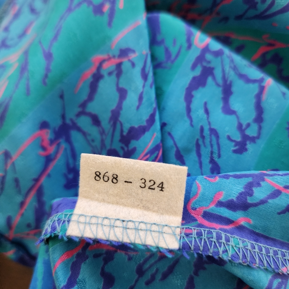 Vintage 80s Gailord Blue Polyester Button Front Blouse - Picture 6 of 9